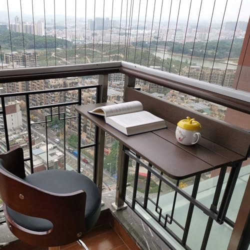 Adjustable Height Mountable Balcony Folding Table, Compact Hanging Laptop Desk for Patio Railing, Outdoor Dining Table for Garden & Bar Counter (60x37cm)