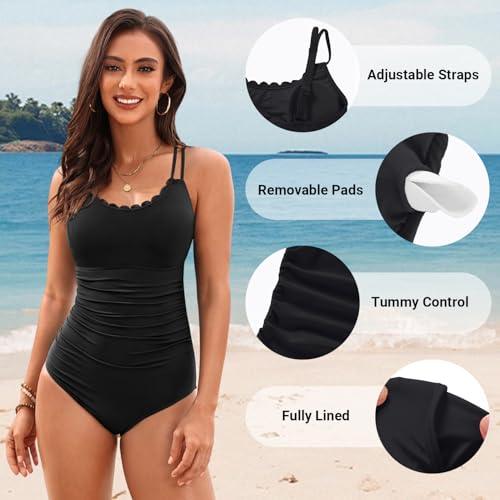 Daci Womens One Piece Swimsuit Tummy Control - Slimming Bathing Suit Scalloped Neck Full Coverage Swimwear 20253