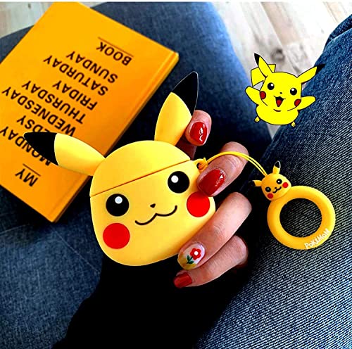 Image of Emoh Roced Case for AirPodS 4 (2024) with Keychain (ANC), Cute Cartoon Shockproof Protective Cover Compatible with Apple AirPods 4th Generation 2024 for Women and Boys (Pika)