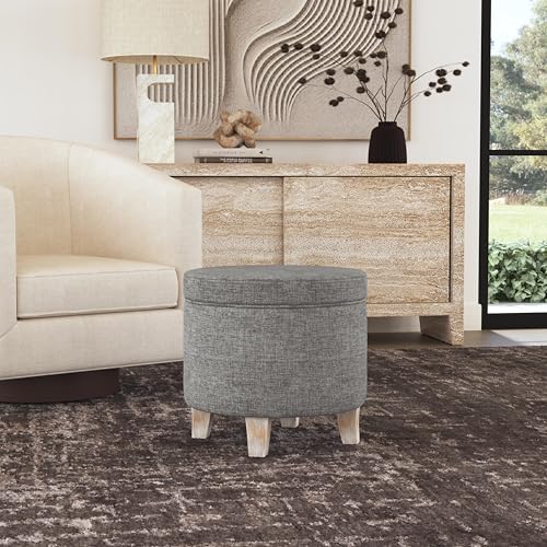 Image of HomePop 19 inch Round Storage Ottoman - Gray Woven