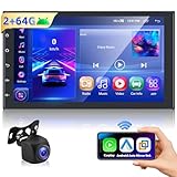 2+64G Podofo 2Din 7 Inch Car Stereo with Wireless Apple Carplay/Android Auto,Android 13 Touchscreen Car Radio Receiver with GPS Navigation/Bluetooth/SWC/FM/RDS/WiFi/USB + Backup Camera