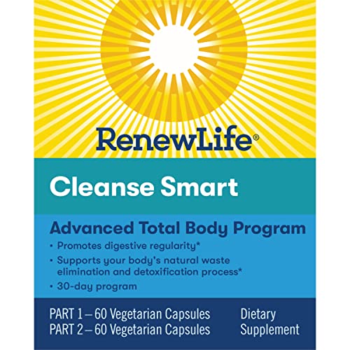 Renew Life Cleanse Smart, Helps Reduce Bloating & Return To Regularity, 2-Part Total Body Program, Uses Herbs, Herbal Extract & Magnesium To Cleanse & Detox, Soy, Dairy & Gluten Free, 120 Capsules #TOP6