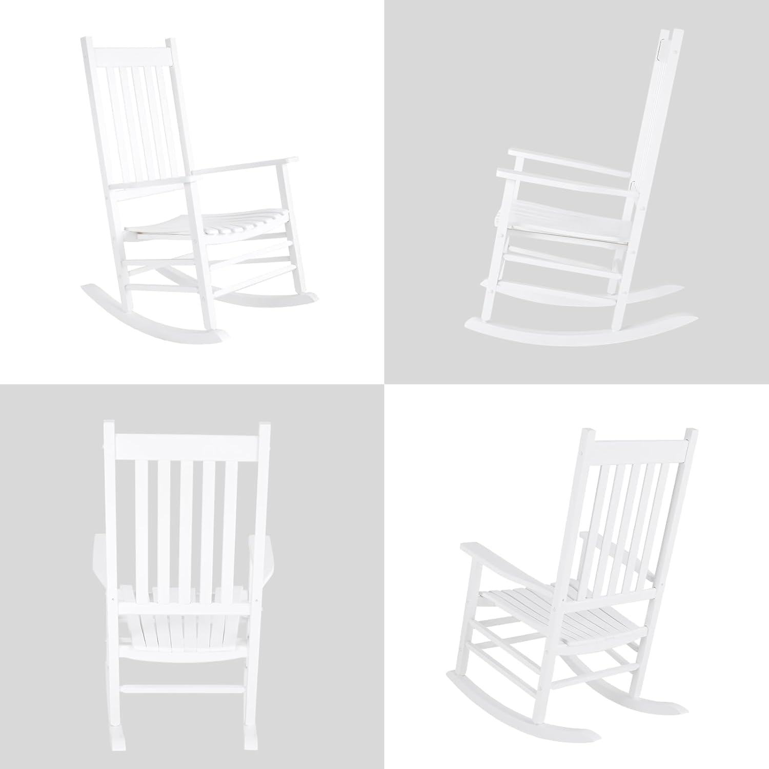 MAMIZO Sedia a dondolo in legno per esterni con schienale alto, sedia a dondolo per interni oversize, facile da montare, per giardino, prato, balcone, veranda (bianco, 2 pezzi)