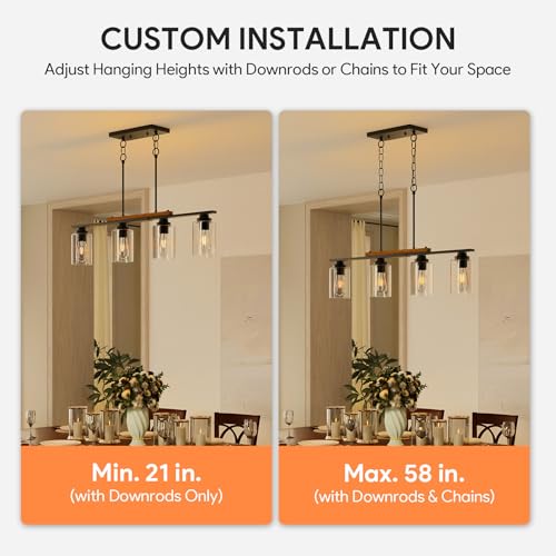 Vonluce Dining Room Light Fixture Over Table, 4-Light Kitchen Island Lighting With Glass Shade And Adjustable Rods thumb #1