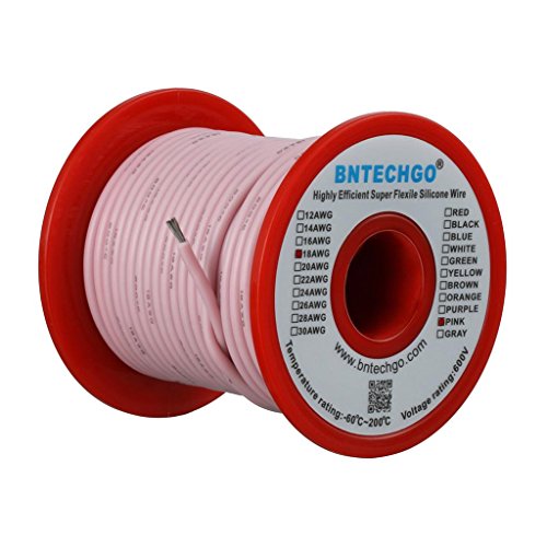 Image of BNTECHGO 18 Gauge Silicone wire spool 100 ft Pink Flexible 18 AWG Stranded Tinned Copper Wire