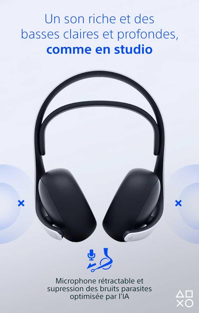 Playstation Sony, Casque-Micro sans Fil Pulse Elite 5, Compatible PC et Mac, Audio sans Perte Link, Micro Rétractable, Réduction de Bruit IA, 30h d’Autonomie, Couleur : Blanche