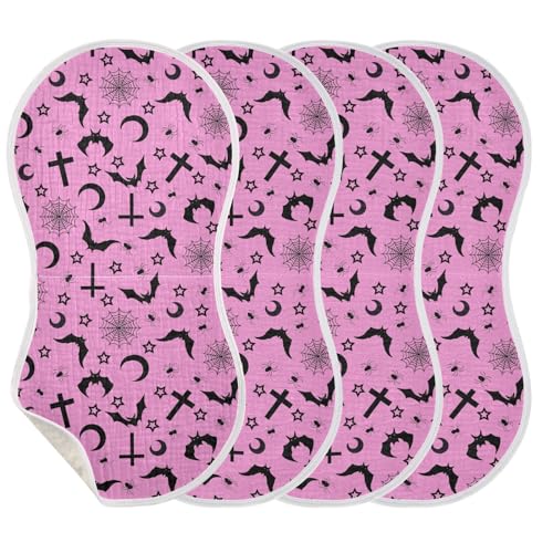 Image of JHKKU Muslin Burp Cloths for Baby Boys and Girls - 4-Pack Ultra Absorbent Bats Crosses Stars Gothic Muslin Washcloths, Newborn Towel, Milk Spit Up Rags, Burp Cloth Bib for Unisex, 22 x 11 Inch