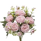 💐TAMAÑO --- Cada cabeza de rosa mide aproximadamente 2.4 pulgadas de diámetro; la altura de rosa es de aprox.11.8 pulgadas. 2 ramos / juego con 10 rosas.