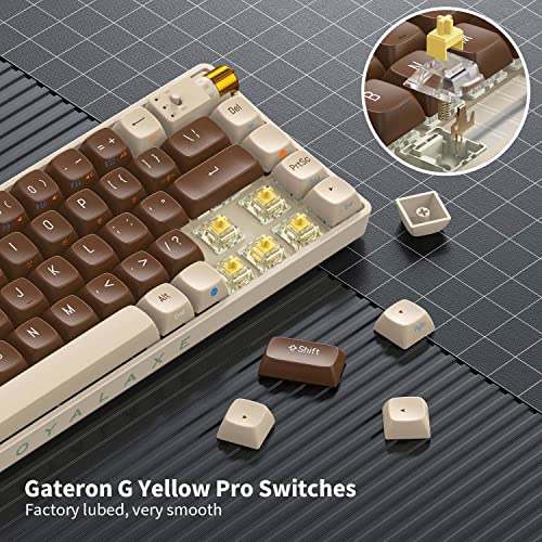 Royalaxe X Protoarc 60% Wireless Mechanical Keyboard, Hot-Swappable Wired/Bluetooth 5.0/2.4G Wireless Keyboard With Rgb Light For Windows & Mac, Pbt Keycaps, Gateron G Yellow Pro Switch, Lava Brown #TOP2
