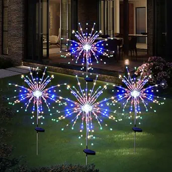 Solar Garden Firework Lights Outdoor Waterproof, 4 Pack Solar Powered Art Stake Twinkle Lighting for Outside Decor, 120 LED Sparklers String Lights for Yard Pathway Patio Party Decorations(Colorful)