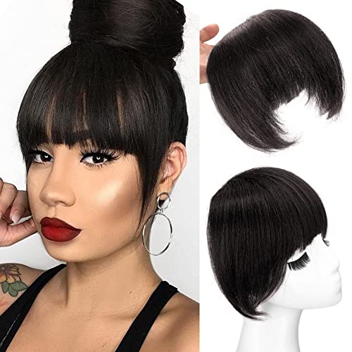 Uamy Hair Yaki Straight Bangs Hair Clips In Extensions Natural Black Flat Neat Bangs Hair Extension With Temples Hairpieces For Women Hand Made Synthetic Kinky Straight Bangs With 2 Bb Clips In cover