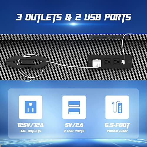 Mr Ironstone Gaming Desk 45.2'' With Power Outlets, Computer Desk Gaming Table Carbon Fiber Surface Pc Gamer Workstation Laptop Study Table, Home Office Desks With Cup Holder, Headphone Hook, Black #TOP6