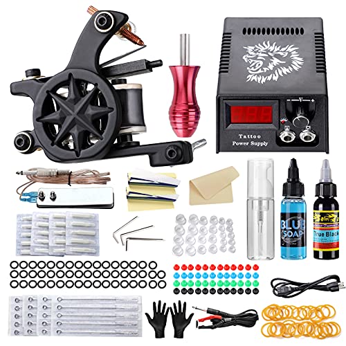Solong Tattoo Complete Starter Tattoo Kit 1 Pro Machine Guns 1 Ink Power Supply Foot Pedal Needles Grips Tips TK128-US