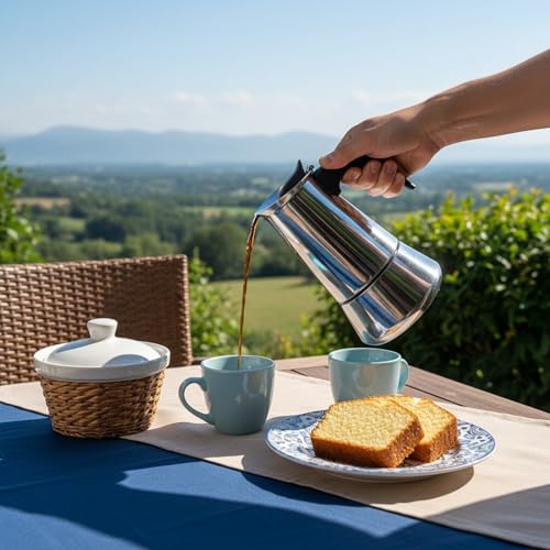 Cafetera italiana de inducción Nerthus: café perfecto de 6 tazas con cuchara medidora 3