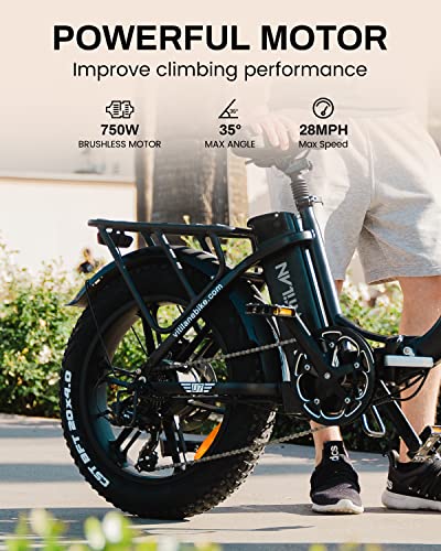 Vitilan U7 Electric Bike Adults Folding Fat Tire Ebike 750W Motor 28Mph Step-Thru 16Ah Removable Lg Battery Electric Bicycle 20 Inch Foldable E-Bike Shimano 7-Speed #TOP1