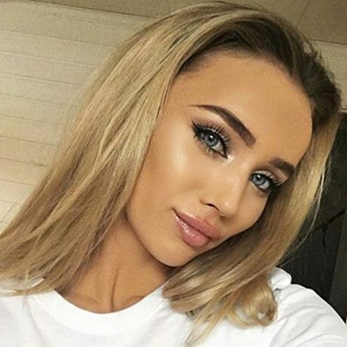 UQinZ Lace Front Wigs Ombre Short Bob Wig Straight Synthetic Hair Full Wigs for Women Black to Blonde Color Heat Resistance Wig (15 inches)