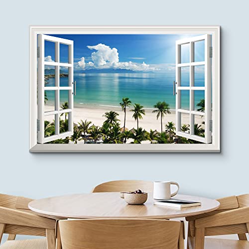 Wall26 Canvas Print Wall Art Window View Landscape Tropical Paradise Nature Wilderness Photography Modern Art Rustic Scenic Colorful Multicolor For Living Room, Bedroom, Office - 24"X36" #TOP2