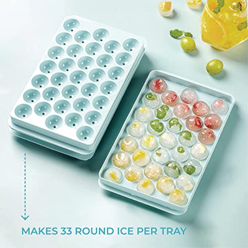 Ice Cube Trays With Lid & Bin Round Ice Mold Making For Freezer 66 X 1In Ice Ball, Circle Ice Cube Tray Chilling Cocktail Whiskey Tea Coffee (2 Sphere Ice Trays & 1 Container & Scoop) (Clear Lid) #TOP4