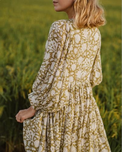 Image of Boho Dresses for Women Floral V Neck Puff SLVS Babydoll Short Beach Dress