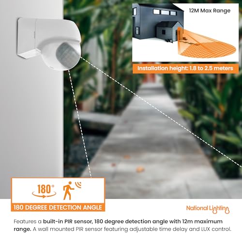 Modern IP44 Outdoor PIR 180 Degree Security Motion Sensor Presence Detector - White - Image 2