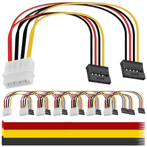 MKBKLLJY 8PCS 4 Pin Molex to Dual SATA Power Y-Cable Adapter 4 Pin IDE Molex Male to 15 Pin Dual SATA Female Power Splitter Adapter Cable 18AWG Copper Serial ATA Hard Drive Extension Cable (18cm)