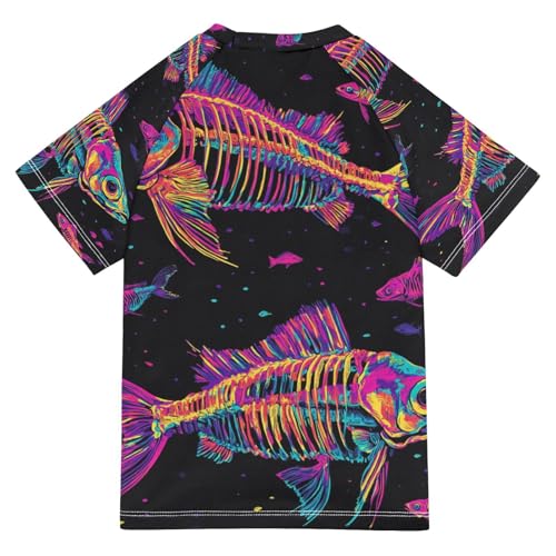 Boys Swing Shirts Fish Skull Doodle Black Rashguard Short Sleeve Kids T-Shirts Sun UPF 50+2