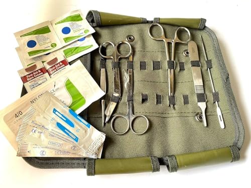 Estojo médico excedente militar dos EUA implementa fórceps hemostatos tesouras lâminas