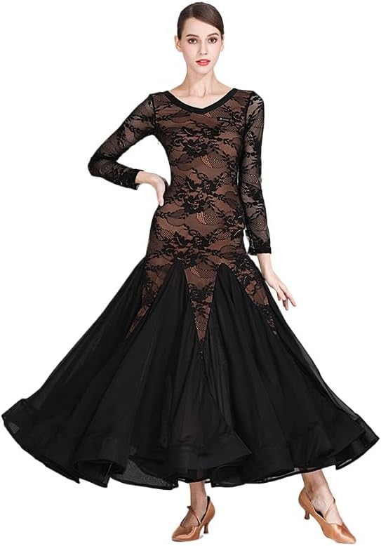 HEARTTOUCH Women's Lace Ballroom Dance Dress Elegant Modern Waltz Tango Dresses for Dance Competitions & Performances Events