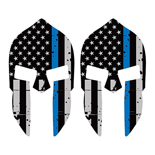 Two Pack Distressed Thin Blue Line Subdued Spartan Helmet American Flag Sticker FA Graphix Law Police