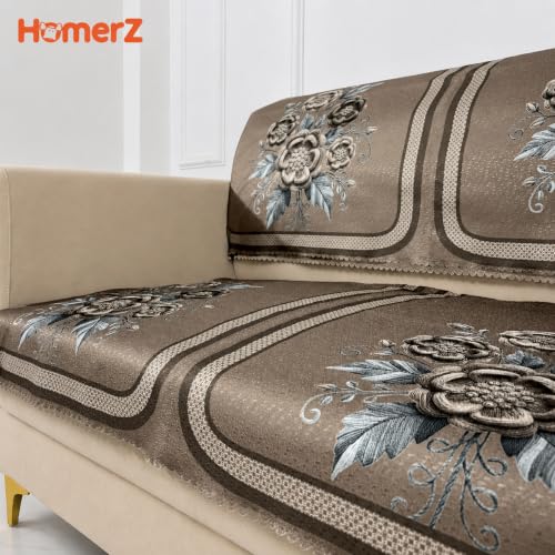 Image of Homerz Premium Waterproof Jasmine Joe Sofa Seat Cover - Floral Printed Sofa Protector | Non-Slip, Washable & Durable Sofa Protector (Mouse, 5 (3+2) Seater with Back)