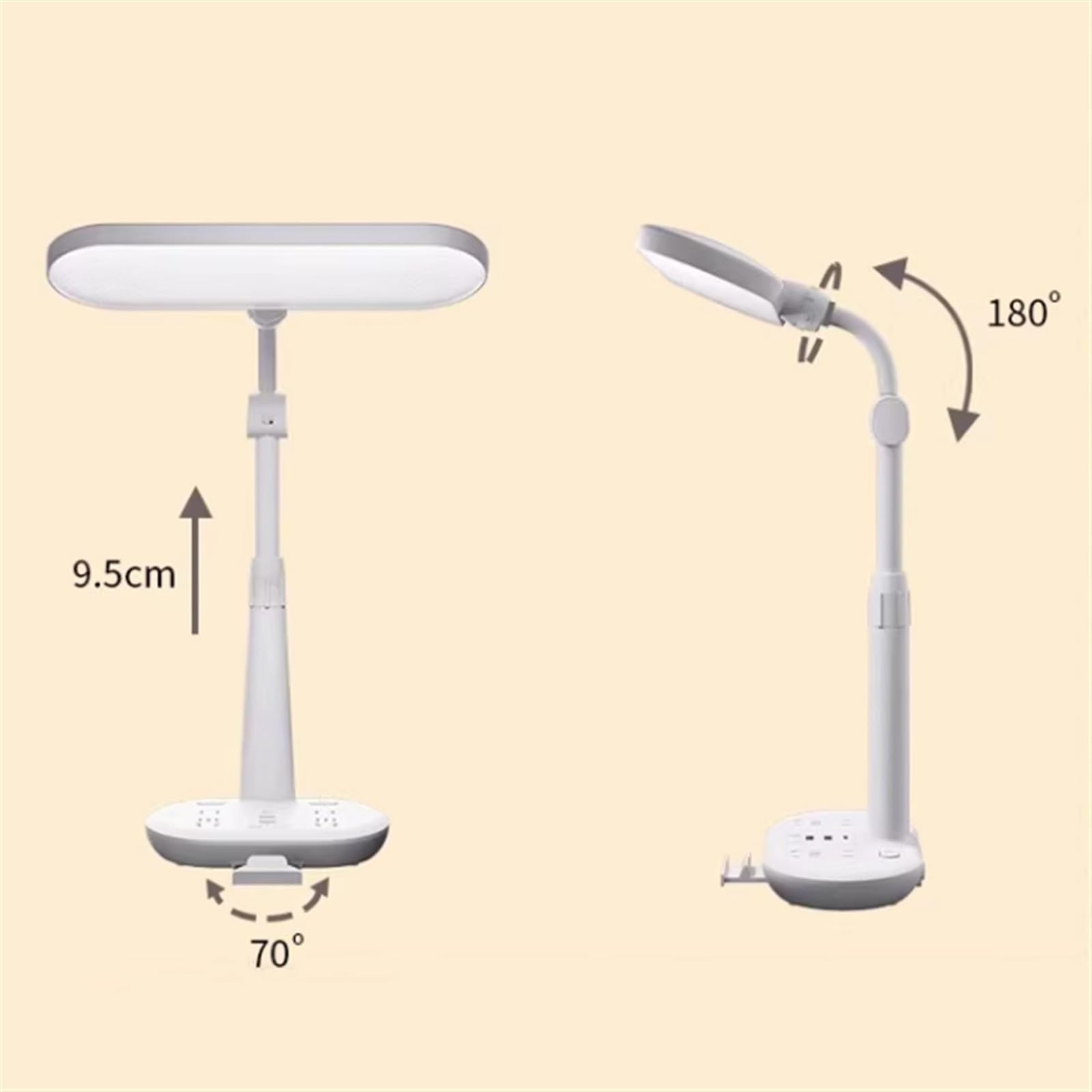 Lámpara Escritorio Lámpara de escritorio regulable, lámpara LED moderna altura ajustable con 2 puertos carga USB/puerto tipo C, 4 salidas CA, 3 modos iluminación, atenuación continua Desk Lamp