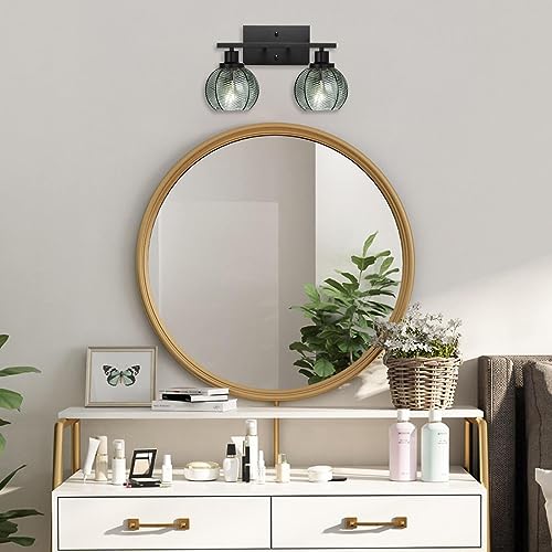 Image of Mid Century Modern Bathroom Vanity Light, 13.8 Inch Glass Wall Sconce, 2-Light Farmhouse Wall Lamp for Bathroom Mirror Powder Room