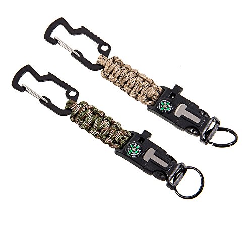 Bluecore EDC Outdoor Paracord Survival Keychain, Emergency Paracord Survival Kit with Compass, Fire