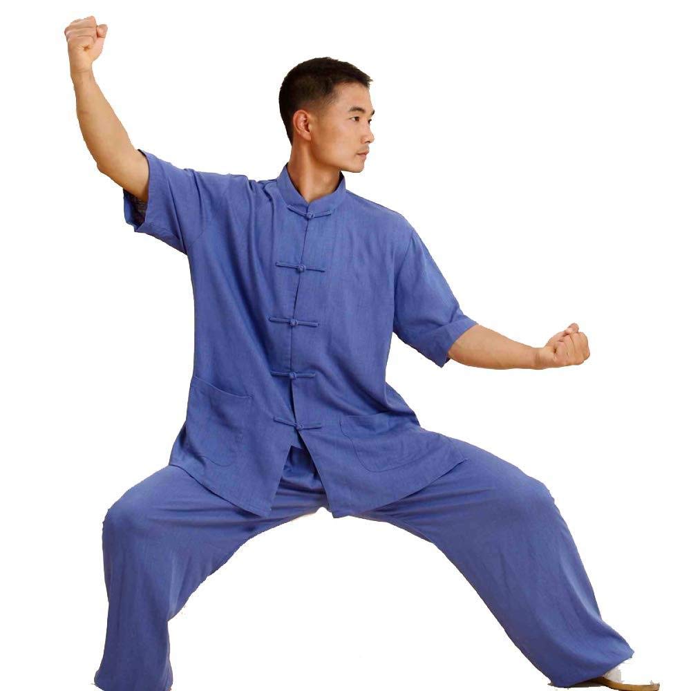 Tai Chi Kleidung Damen，Herren Chinesischen Stil Taiji Uniform Frühling Und Sommer Kurzärmeligen Kampfkunst Uniform Männer üben,Blue-M