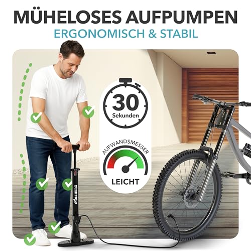 Fahrradpumpe alle Ventile * Test SEHR GUT - 10 Jahre GARANTIE * Leistungsstarke Luftpumpe Fahrrad– Fahrradpumpe Französisches Ventil - Standpumpe mit Manometer - Pumpe Standluftpumpe