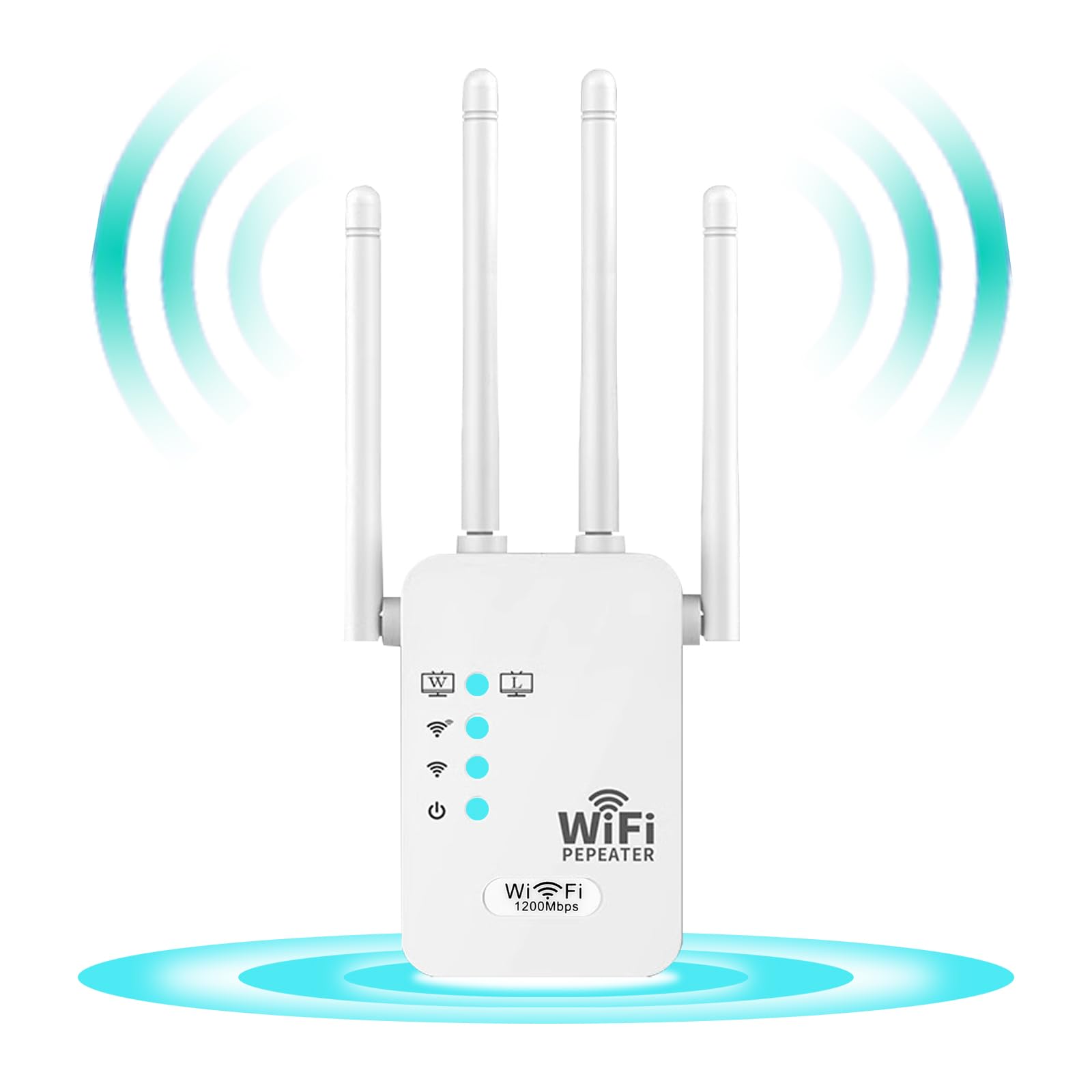 Amplificador de Señal WiFi,1200Mbs 2.4/5.0Ghz Doble Frecuencia, Repetidor WiFi, Extensor de Señal WiFi con 4 Antenas, Los Repetidores WiFi Mejoran la Cobertura WiFi. (Blanco de Porcelana)