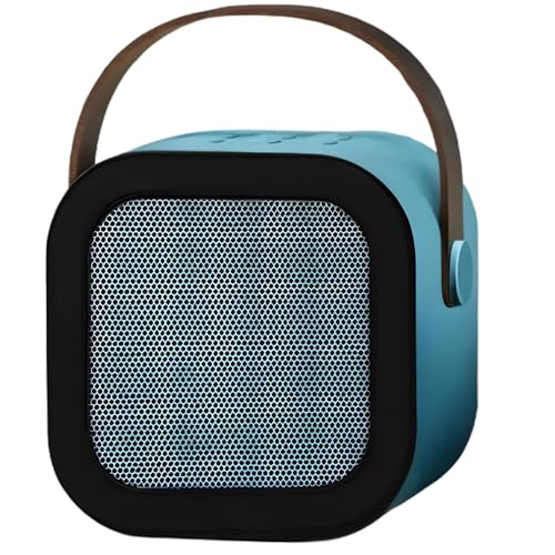 Mini máquina de karaoke para niños, juguete portátil con 2 micrófonos inalámbricos, altavoz con luces LED coloridas, azul, largo tiempo de reproducción