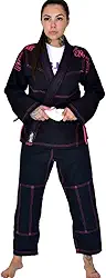 Kimono Jiu Jitsu Feminino Preto Costura Rosa F2 - Até 1,70m e 70kg