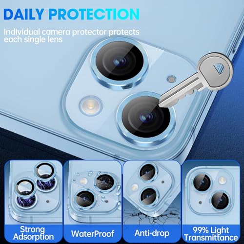 Image of Skinomi Camera Lens Protector Compatible with iPhone 15 plus [Anti-Scratch] Premium Tempered Glass Film Aluminum Alloy Lens Ring Cover, Blue Titanium