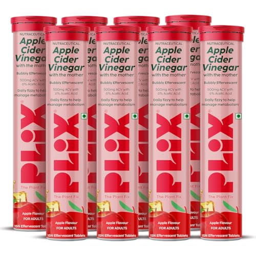 Image of The Plant Fix Plix Apple Cider Vinegar Effervescent Tablet With Mother|Supports Metabolism & Appetite Control|With 500Mg Acv, Vit B6 & B12|No Maltodextrin, No Added Sugar|Pack Of 8 (120 Tablets)