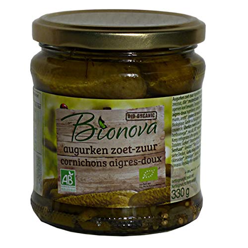 BIONOVA Organic Gherkins Sweet & Sour Pickle, 330g