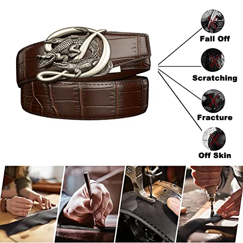 Men's Alligator Pattern Leather Ratchet Belt - Automatic Engraved 3 Crocodile Buckle For Business Dress3