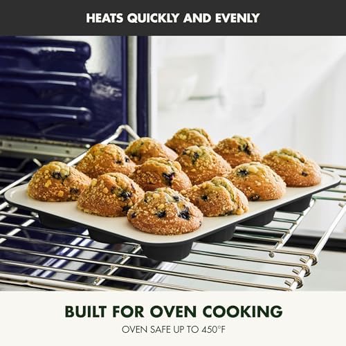 GreenPan Bakewell 12-Cup Muffin Pan, Healthy Ceramic Nonstick Bakeware, PFAS-Free Cupcake Mold, Durable Baking Tray, Versatile Kitchen Essentials, Easy Clean Ovenware, Black - Thumbnail 4
