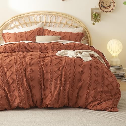 Image of Bedsure Boho Duvet Cover Queen Size, Soft & Comfortable Elegant Design Boho Bedding for Decoration, Machine Washable Comforter Cover for All Seasons,Includes 1 Duvet Cover & 2 Pillow Shams,Terracotta