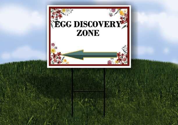 Egg Discovery Zone Spring Flowers Plum Pink Left Arrow Single Sided 18x24 in. Yard Road Sign w/Stand
