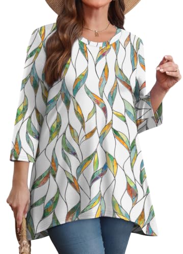 Image of OFEEFAN Tunic Tops for Women Loose Fit Dressy 3 /4 Length Sleeve Womens Tops with Asymmetrical Hem S-4XL