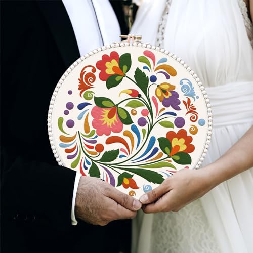 Image of FREEBLOSS 4 Set 8'' Beginners Embroidery Kit Artistic Flower Patterns Embroidery Starter Kit with Instructions Include Embroidery Fabric Embroidery Hoops and Threads for Hanging Decor