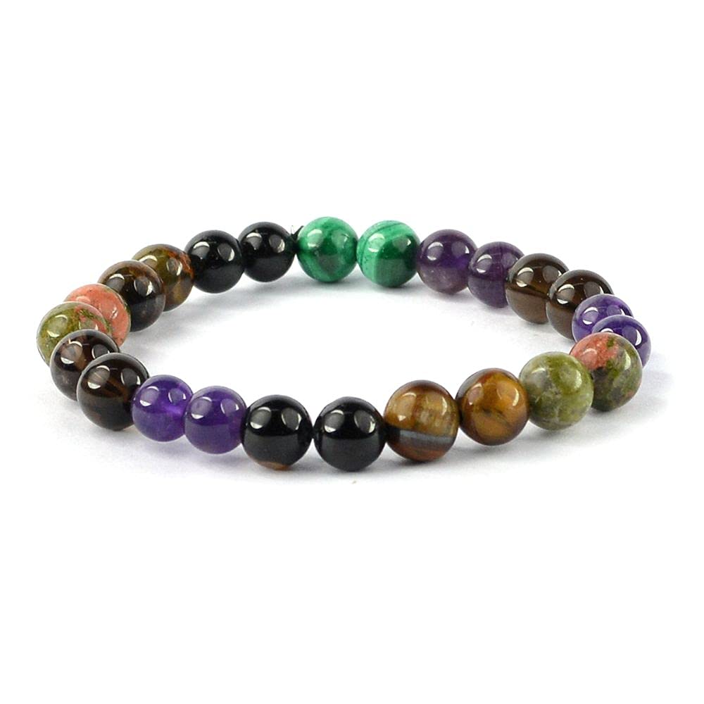 Amethyst Black Tourmaline Tiger Eye Bracelet Protection Bracelet, Combination Bracelet 8 mm Round Bead Bracelet for Unisex