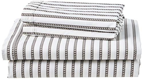 Image of Lacoste 100% Cotton Percale Sheet Set, Graphic Stripe Print, Dark Grey, California King