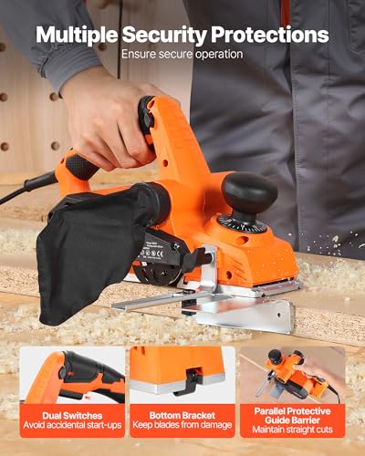 Miniatura 5 de Vevor Cepilladora Eléctrica Con Cable Ancho De Corte De 82 Mm, 900 W, 14500 Rpm, Cepilladora De Madera, Profundidad De Corte Ajustable, Ideal Para Carpintería, Biselado, Bricolaje, Acabado Liso
